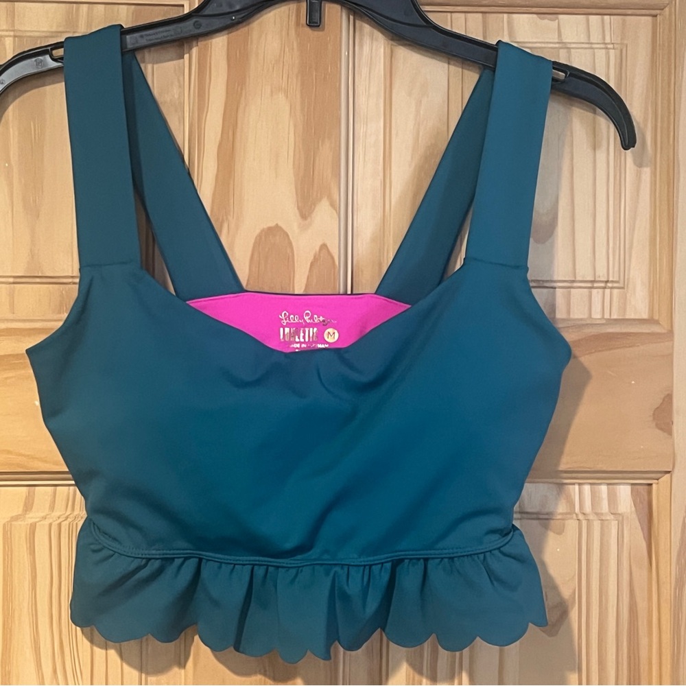 Lily Pulitzer LuxeticTeal Crop Top with scalloped Ruffle Detail